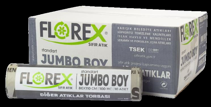 FLOREX SIFIR ATIK JUMBO BOY GRİ ‘DİĞER ATIKLAR’BASKILI  80cm*110cm